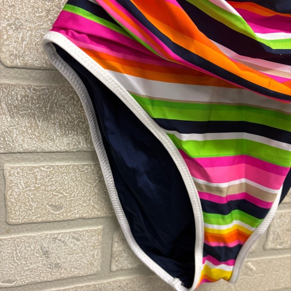 Trina Turk Striped Halter One Piece Swimsuit Size 6 Pink Multi - Picture 7 of 10